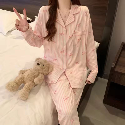 New Women's Spring and Fall Pajamas Homewear Set Wrinkled Cloth Sweet Girl Students Long-Sleeved Casual Pajamas Homewear Set