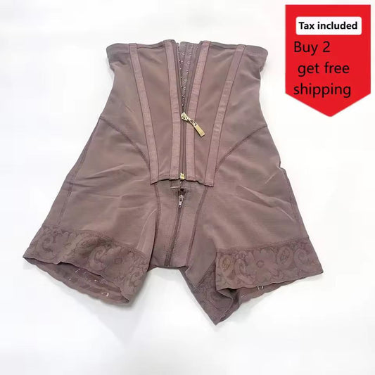 Body Shaper Short Shapewear Women Waist Trainer Tummy Control Panties, 4-Boned, 3-Row Buckles, Zipper, Open Crotch with Zipper