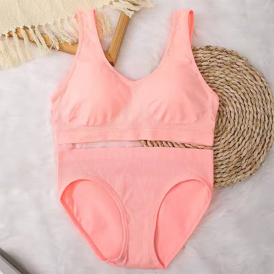 Women Seamless Bras Set Low Waist Panties Briefs Wire Free Sports Bra Wireless Brassiere Comfy Underwear Female Lingerie Set   5.0   12 Reviews   ౹   30 sold